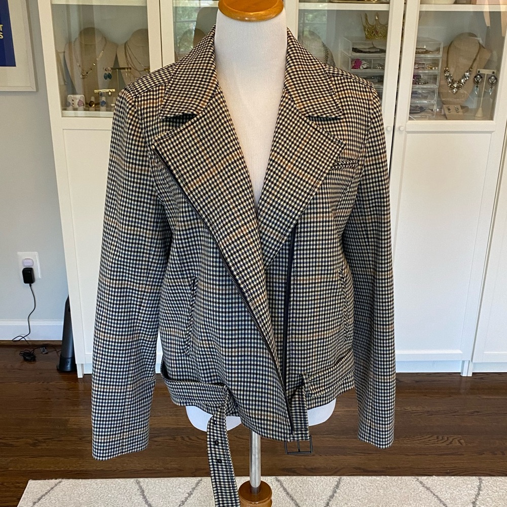 Nordstrom Signature Check Moto Jacket EUC